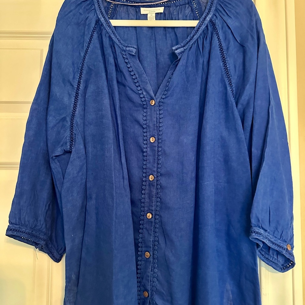 Charter Club Royal Blue Linen Blouse